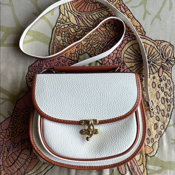 Vintage Handbags - Vintage Made in Korea White and Brown Distressed Leather Crossbody Bag